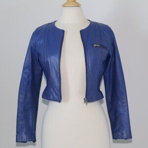 Rare vintage! Genuine Cowhide leather cropped jacket blue See measurements! YKK